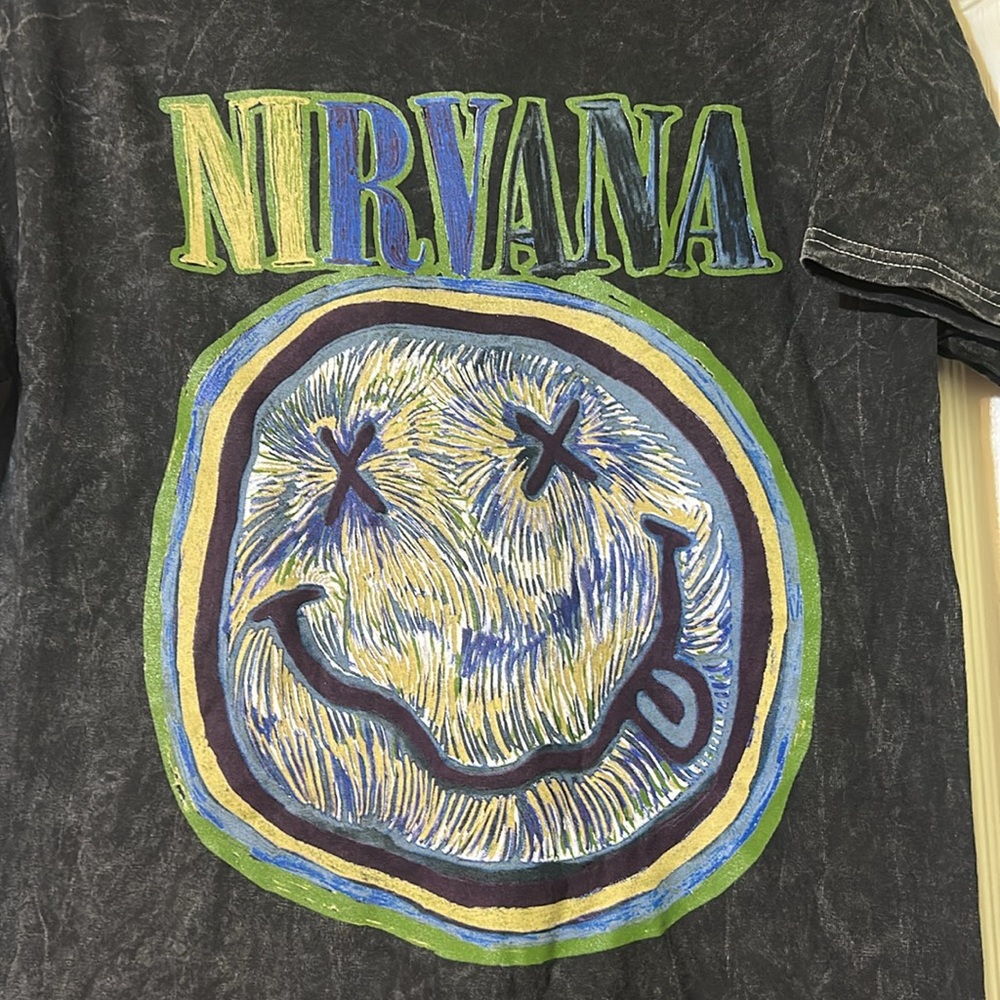 NIRVANA Black and Yellow Smiley Face Tee. NWOT - Picture 2 of 4